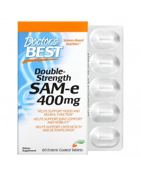 Doctor's Best, SAMe (дисульфат тозилат), двойная сила, 400 мг, 60 таблеток, покрытых кишечнорастворимой оболочкой